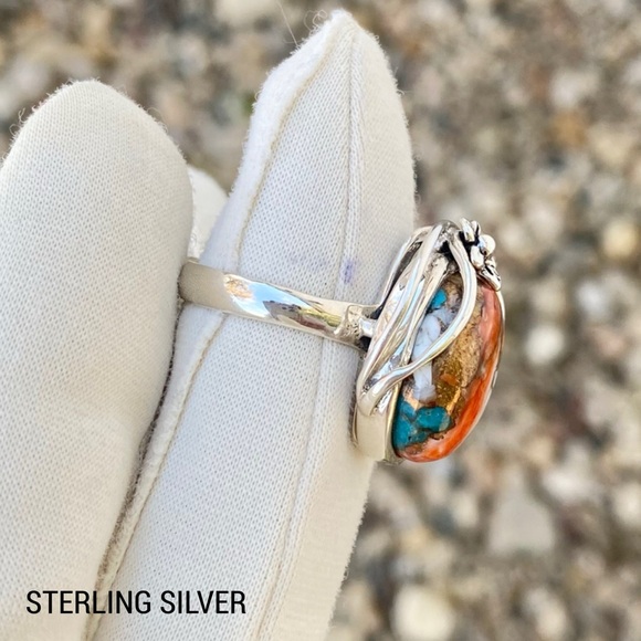 Spiny Oyster Turquoise Sterling Silver Ring Size 7 3/4 - Picture 9 of 12